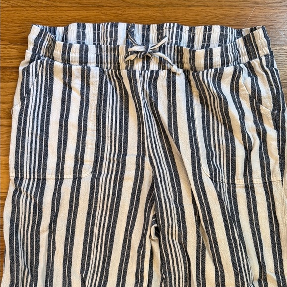 Sunday Navy Blue White Striped Linen Blend Cropped Beach Pants Women S - Picture 3 of 6